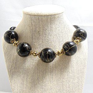 22" Large Black & Gold Acrylic Statement Necklace